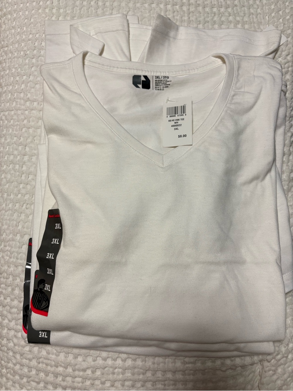 Men's White V-Neck Short Sleeve Tee - 3XL